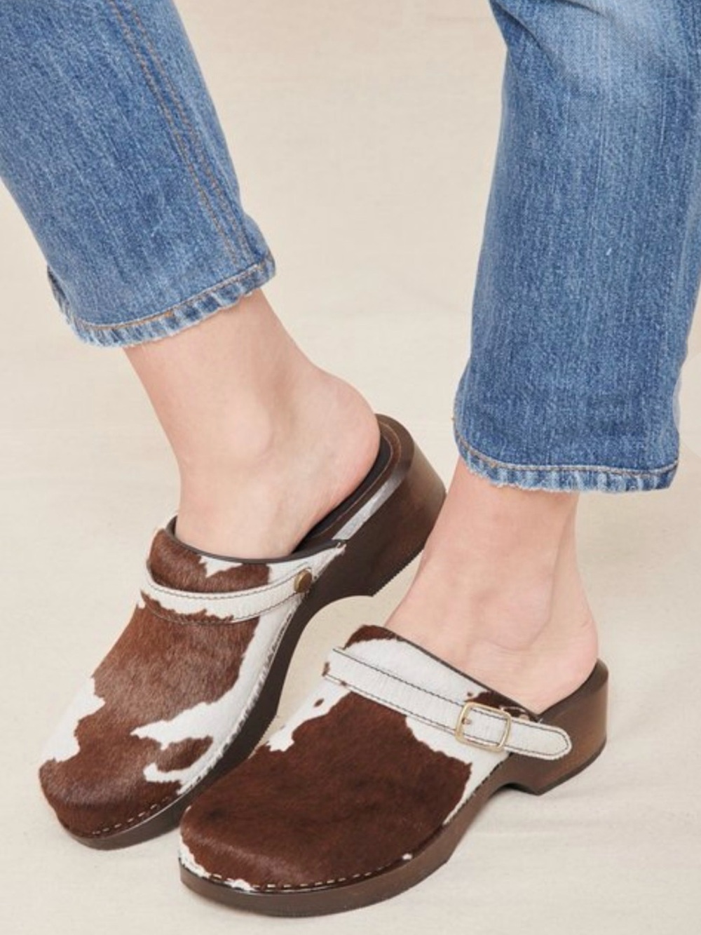 Re/Done Calf Hair Clogs 40 Brown White Ankle Strap 70s Classic Pony Redone $430
